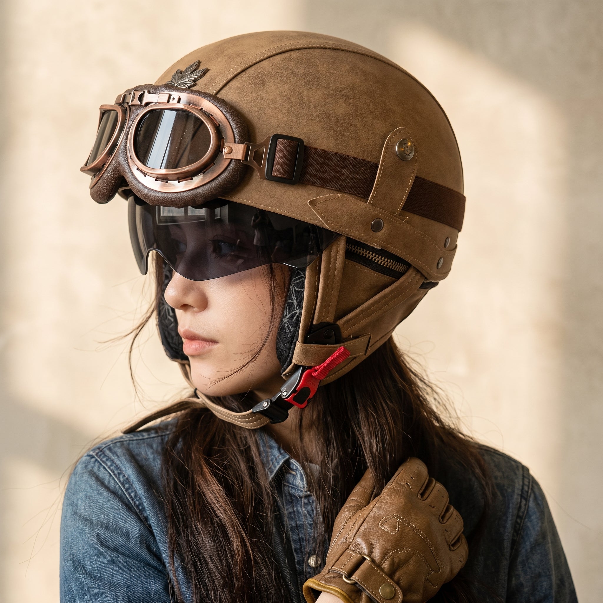 DOT Retro Leather Moto Helmet Lightweight Breathable Safety – HermRide